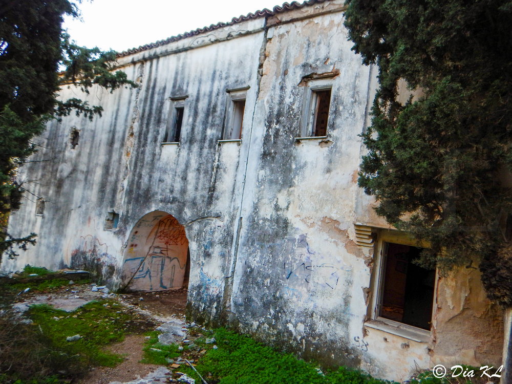 Outside at the back of the villa. Villa Levidi urbex (urban exploration. Athens Greece.