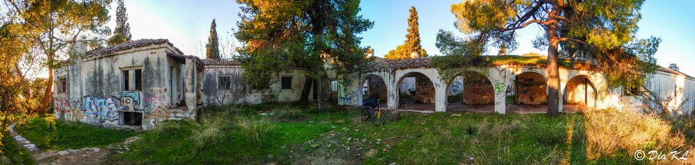 Outside at the back of the villa. Villa Levidi urbex (urban exploration. Athens Greece.