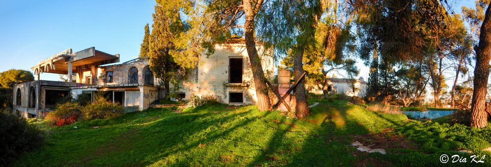 Outside at the back of the villa. Villa Levidi urbex (urban exploration. Athens Greece.